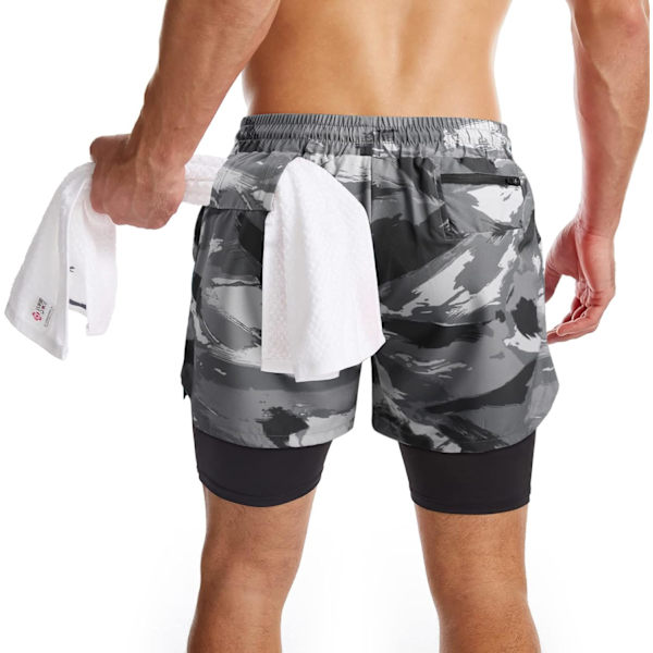 Herre 2 i 1 løpeshorts Hurtigtørkende treningsshorts med fôr. Treningsshorts