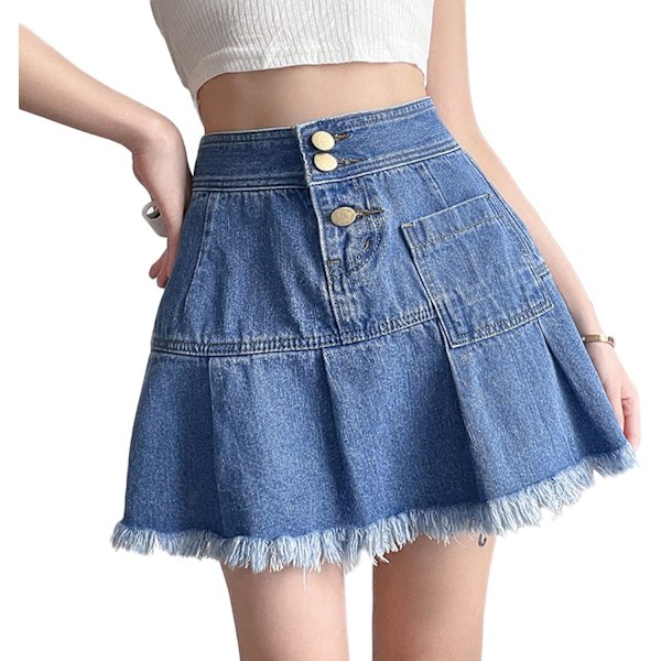 Women's High Waisted Jean Skirt Casual Mini Flared Skater Denim Skirt with