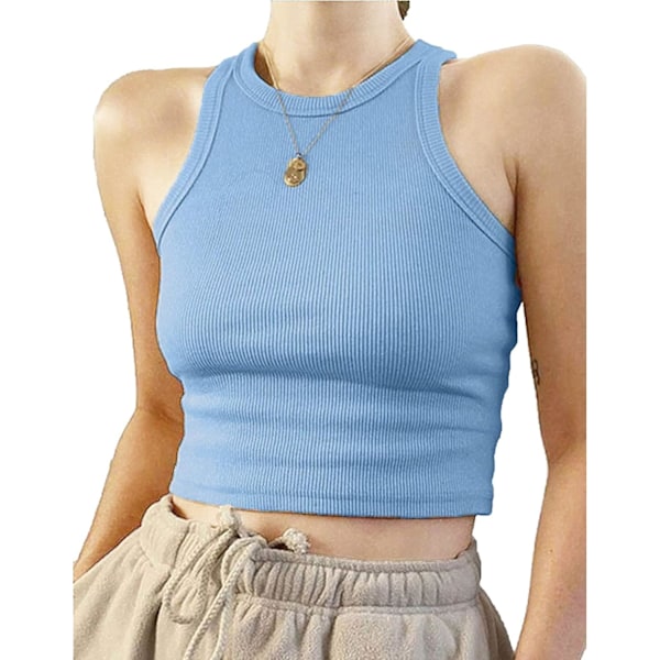 Kvinnor Höghalsad Ribbstickad Crop Tank Tops Camisole Rib