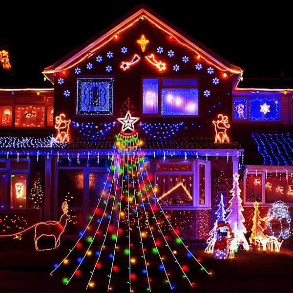Udendørs juledekorationer, 12,6ft 350LED vandfaldslys, 8 tilstande julelys, juledekorationer til træ, udendørs jul