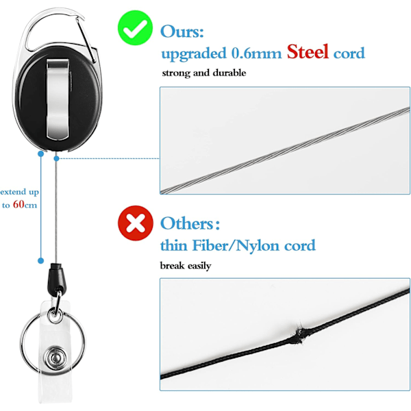 Indragbara ID-korthållare - 2-pack med karbinhake och vertikal ID-korthållare