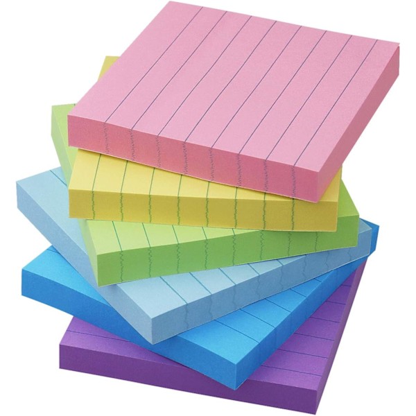 Pastellfärgade färgade linjerade klisterlappar - 6 block, 3x3 tum