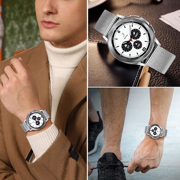 Band sæt til Galaxy Watch 7 6 5 4 40mm 44mm / Watch 6 Classic 43mm 47mm, 20mm 2-pak solid rustfrit stål urrem + mesh-rem til Galaxy