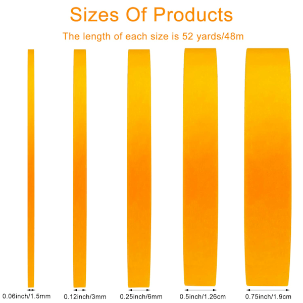 5 ruller maskeringstape fin linje tape 1\\/16, 1\\/8, 1\\/4, 1\\/2 og