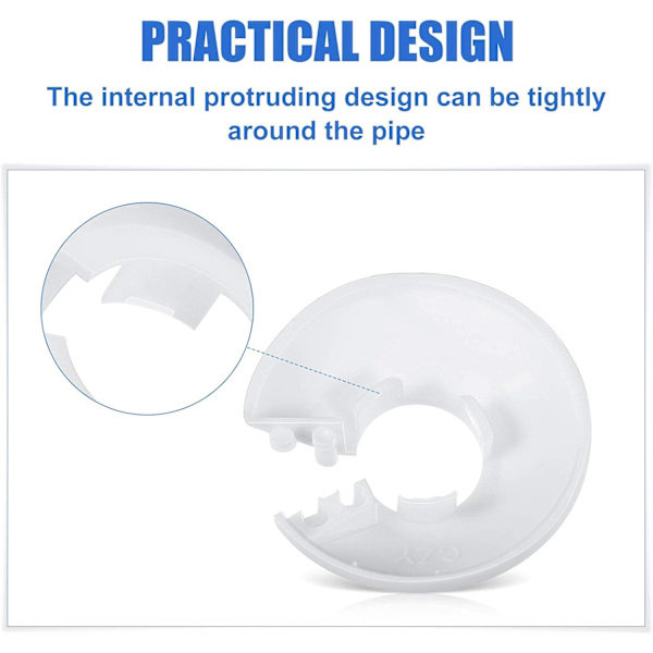 8 Hvide Radiatorrørsdæksler - Plastikrørkraver (16 mm Diameter)