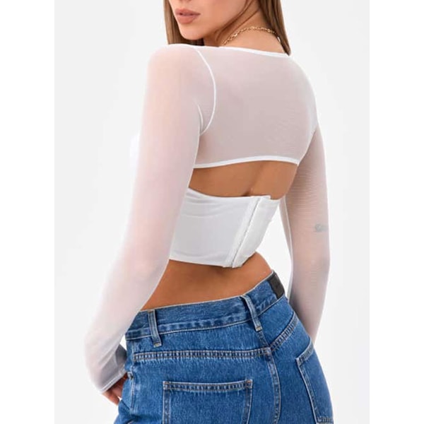 Kvinners Sweetheart Neck Sheer Mesh Langærmet Bustier