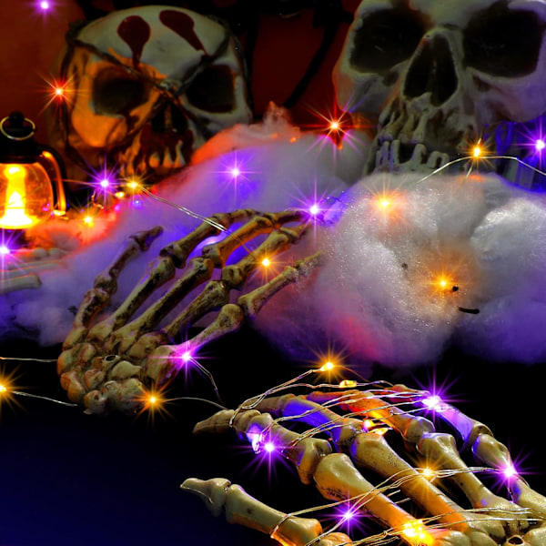 8 stk solcelledrevne oransje og lilla Halloween-lyskjeder 39,37 fot streng Halloween-lys 120 Led 8 moduser solcelledrevne blinkende lys utendørs vanntett
