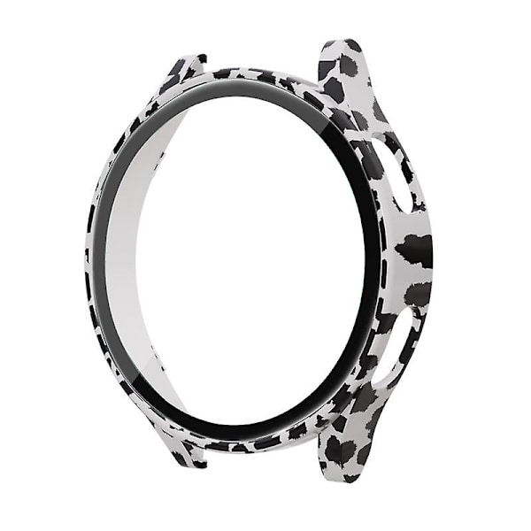 Glass+etui til Samsung Galaxy Watch 4 44mm 40mm tilbehør Pc All-around Anti-fall Bumper Cover+skærmbeskytter Galaxy Watch4 White leopard Galaxy watch 4 40mm