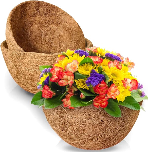 2 st 12'' kokosfiberfoder för hängande korgar, 100 % naturligt kokosfiberinlägg, 12 tum runda tjocka kokosfoder för trädgårdsväxter