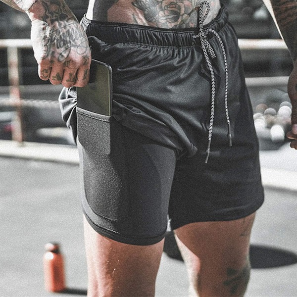 Herr 2 i 1 Träning Löpning Shorts Lättviktsträning Yoga Gym 7\" Kort med