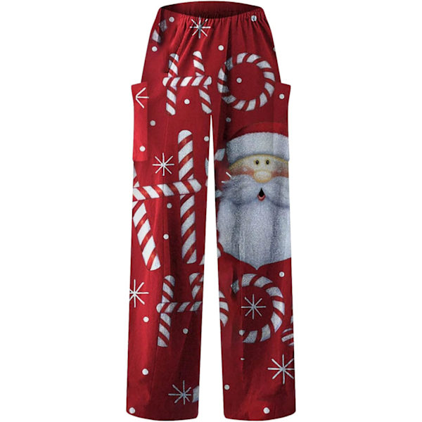 Womens Christmas Printed Sweatpants Elastic Waist Color Block Stitching Wide