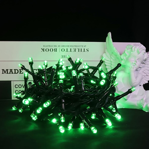 LED Grønne Julelys - Mini Grønne Lyskæde Stik i, 8 Tilstande Udendørs Grønne Julelys til Træ St. Patrick's Day Fest Sort