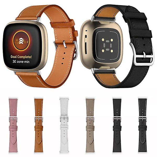 För Fitbit Versa 4 / Sense 2 Universal Äkta Läder Klockarmband NZQ Black