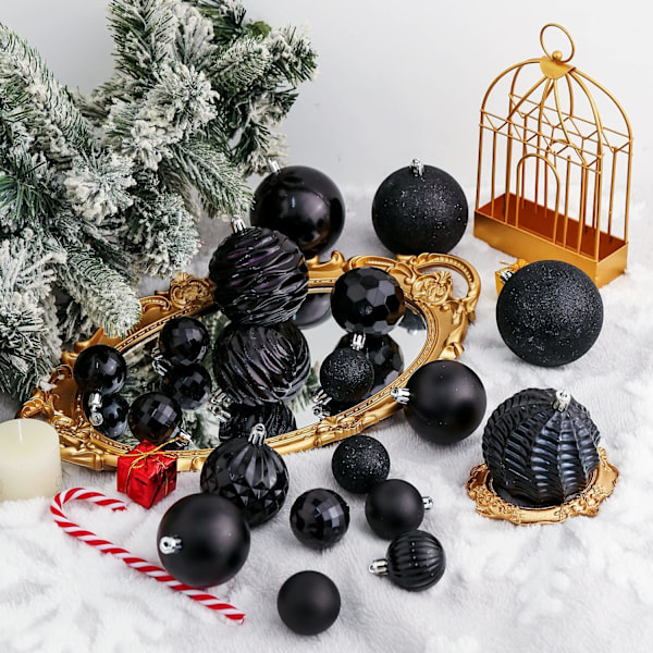 Julgranskulor (2,36 tum, svart) 24 st krossäkra julgranshängande
