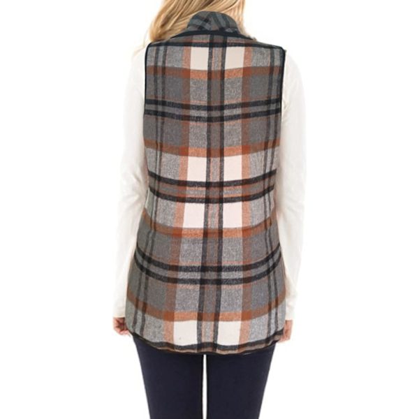 Dame Vest Lapel Åben Front Buffalo Plaid Ærmeløs Cardigan Jakke Frakke med