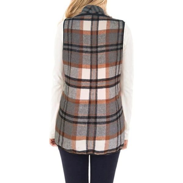 Dame Vest Lapel Åpen Front Buffalo Plaid Ermeløs Cardigan Jakke Frakk med