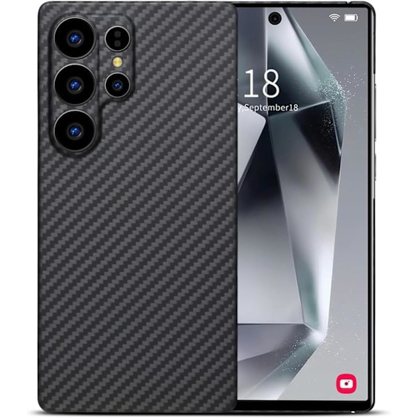 Ultratunt Aramid Kolfiber Skal för Galaxy S25 Ultra, Fullständigt Kameraskydd Svart