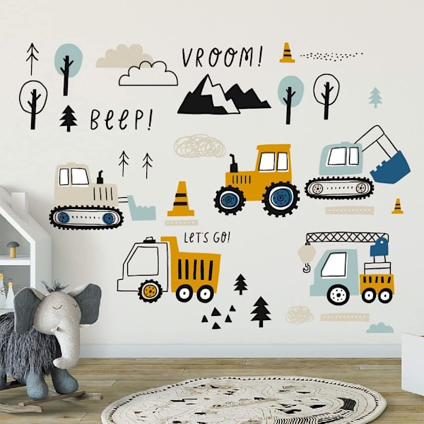 37 st Cartoon Bulldozer Grävmaskin Väggdekaler - Dekor för Pojkrum