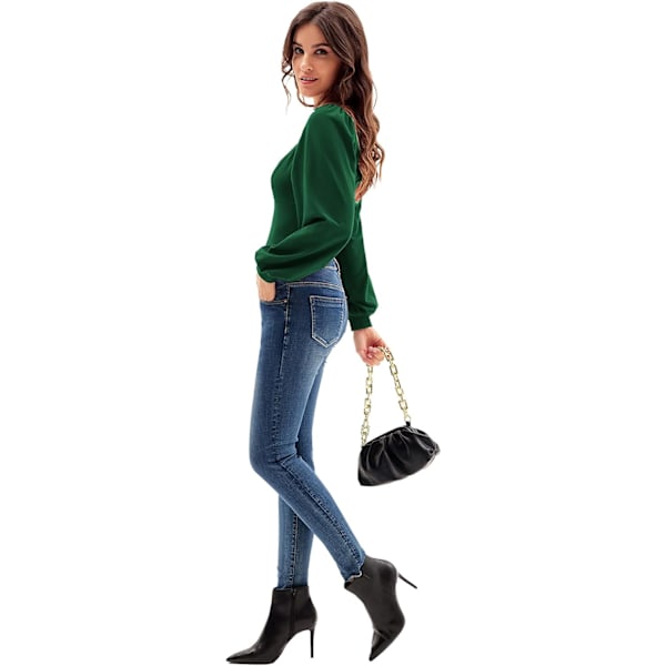Kvinners lanterne langarmet bluse retro slim fit sweetheart halsringning skjorte