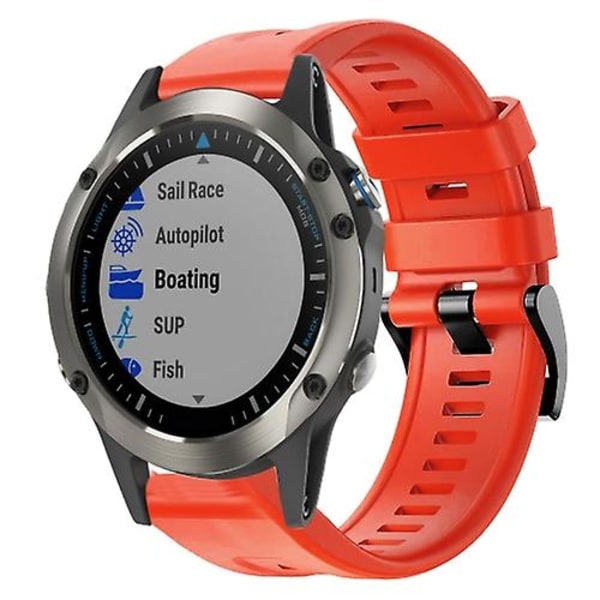För Garmin Quatix 5 Sapphire Metal Buckle Solid Color Silikon Armband FFP Red