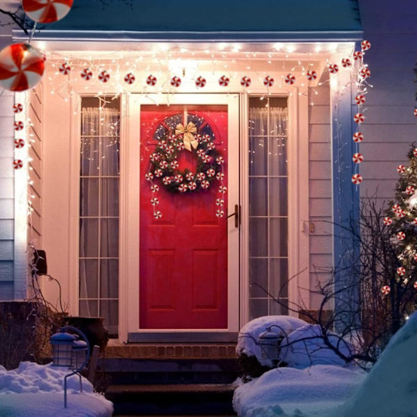 Candy String Lights, 8.5Ft Fun String Lights med 10 runde slikkepindlys, røde søde sukkerlys til indendørs udendørs hjem soveværelse terrasse Halloween