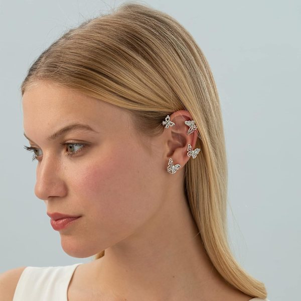 2PCS Butterfly Ørepynt Øreklips Klatrer Wrap Rundt Øredobber for Kvinner Jente