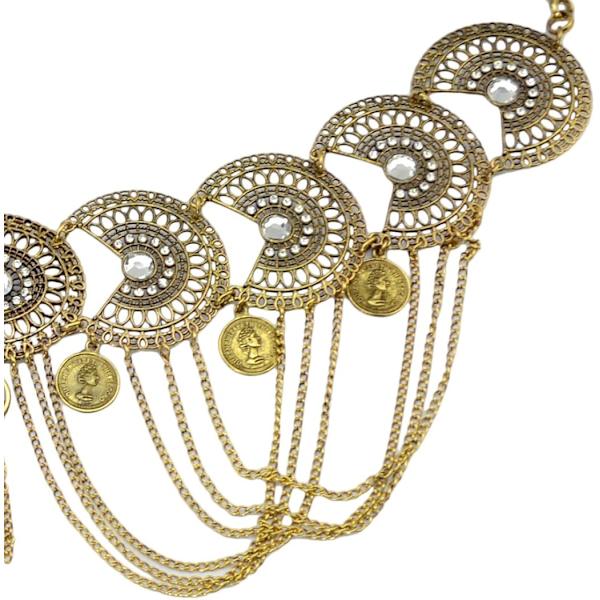 Vintage midjekjede hul utskjæring rhinestone krystall kroppskjede