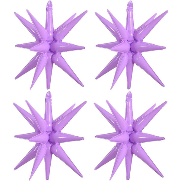 4 stk. 22 tommer 4D lilla Starburst Cone Mylar balloner 14 Point Star