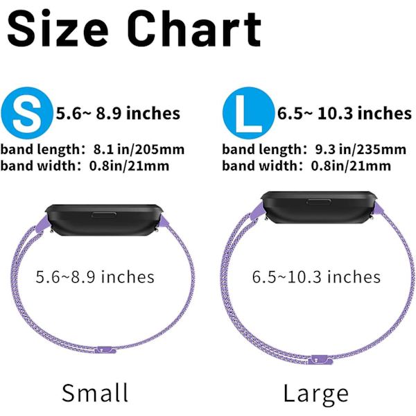 Metal Justerbar Udskiftnings Rem Armbånd Magnetiske Remme Kompatibel Med Fitbit Versa/versa 2/versa Lite/se, Multi-farve Lavender Large