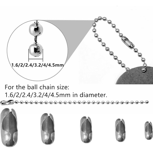 50 stk sølvfargede kulekjede-koblinger i rustfritt stål - Passer til ulike perlekjedekjeder