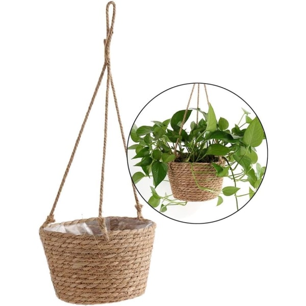 Växtupphängningar Hängande korg Jute rep Hängande blomkorg Korgkorg Fällbar sjögräs Blomkruka Macrame växtupphängningar Suckulent Krukväxt 3
