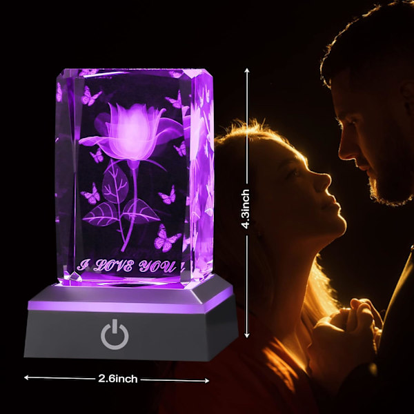3D Rose Crystal, Fødselsdagsgaver til Kærester Jubilæum Mors Dag