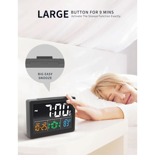 Digital väckarklocka, med 5,5\" stor LED-tidsdisplay, justerbar larmvolym, 6 nivåer ljusstyrka, larminställningar, USB-laddare, temperatur 5,5\"