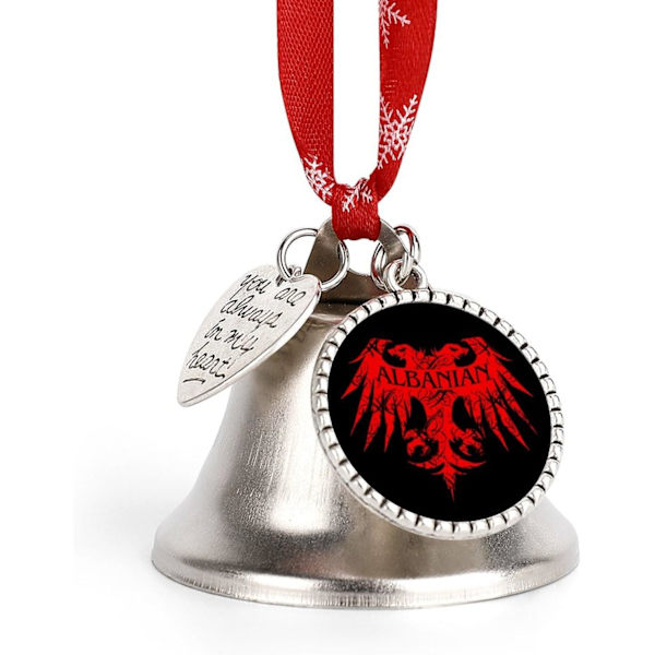 Albansk örn silverklocka prydnad julgransklockor med rött snöre metall julgranshängande dekorationer för semesterfest kärleksklocka kärleksklocka