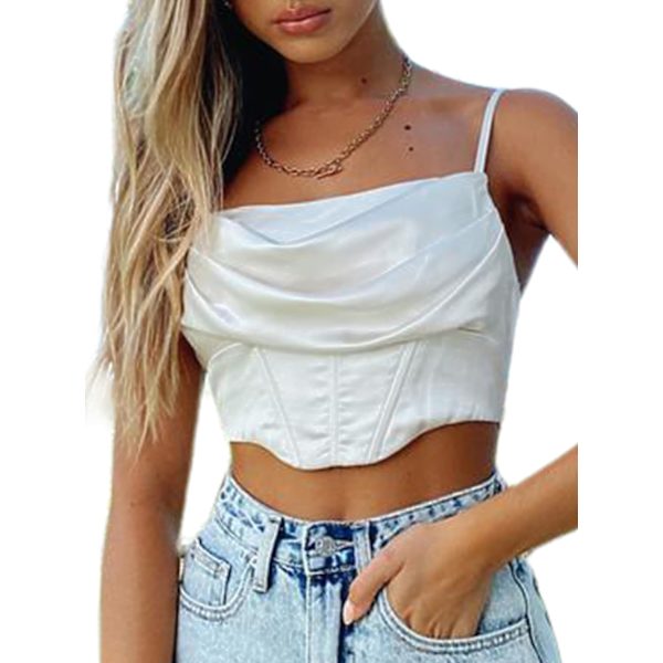 Kvinners Sexy Bustier Korsett Topp Stropp Hette Hals Benet Glidelås Bak Crop Cami