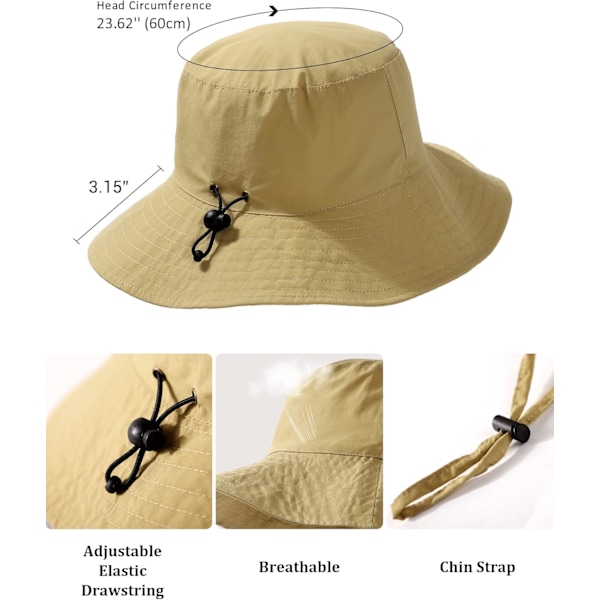 Vandtæt sol UPF 50+ Bucket Hat UV-beskyttelse Pakbar bredskygget Boonie til