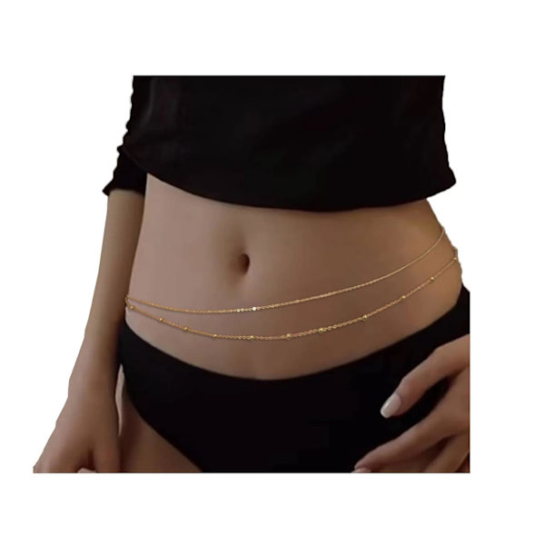 Strandbikini-kroppssmycken för kvinnor (2 st) (pärlor och kedja-guld)