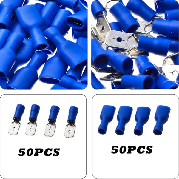 Terminalsett Isolerte PVC Krympekontakter Flat Connector Blå (100 stk)