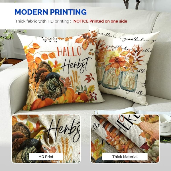 Set med 4 høstk putetrekk (45 x 45 cm) med Hello Pumpkin-design
