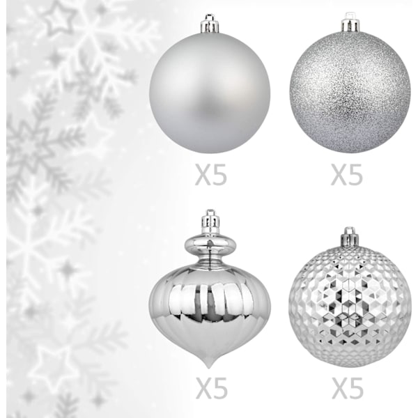 Silver Julgranskulor 20st 3,15-tums Julgransdekorationer Ornament för