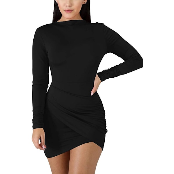 Kvinde Sexet Wrap Front Langærmet Ruched Bodycon Mini Club Kjole