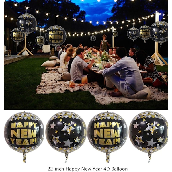 4D ballonger för gott nytt år, 4-pack