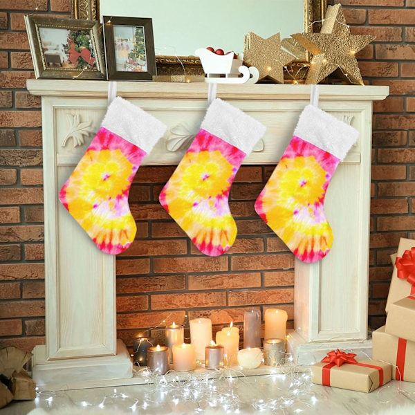 Julklapp, personliga julklappsstrumpor 2-pack Rosafärgad Tie Dye 45,7 cm Julstrumpor Hängande Ornament Kamin för träddekoration 17,7