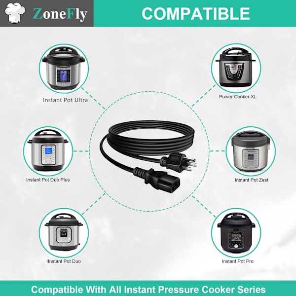 Original Power Cord Kompatibel för Instant Pot och Kök Appliances