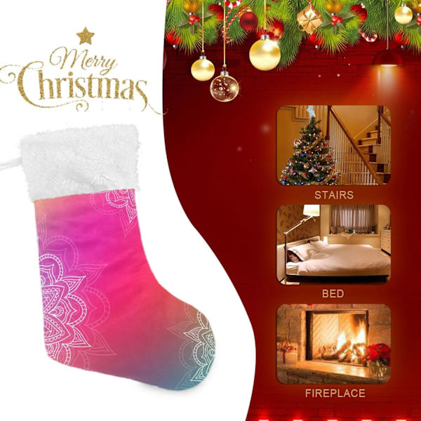 Julklapp, Personliga Julklappsstrumpor 2-pack Vit Mandala Färggradient 45,7 cm Julstrumpor Hängande Ornament Eldstad för Träddekoration