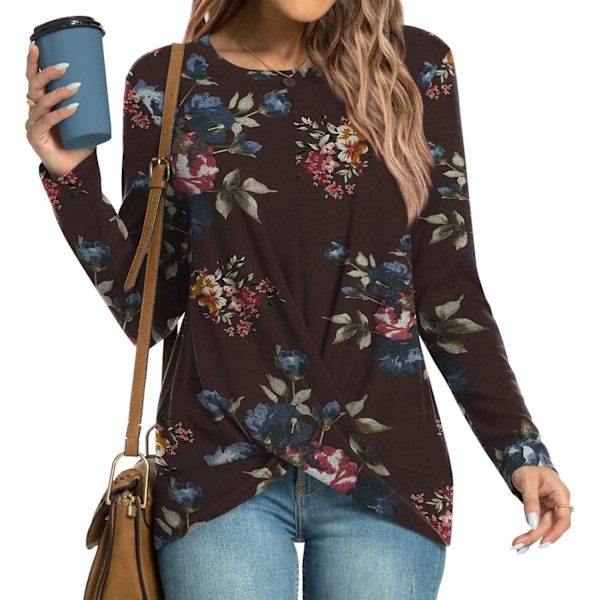 2023 Høst Vinter Dame Tunika Topper Lang Ermet Casual T-Skjorter Front Twist