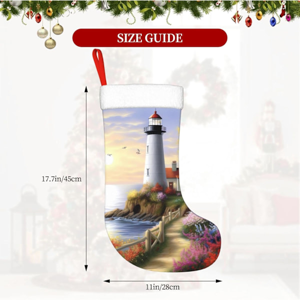 Leuchtturm Diamantmaleri Tryk Jule Strømpe Xmas Ornament Pejs Hængende Jule Strømper til Familie Ferie Xmas Party Dekorationer 45 cm