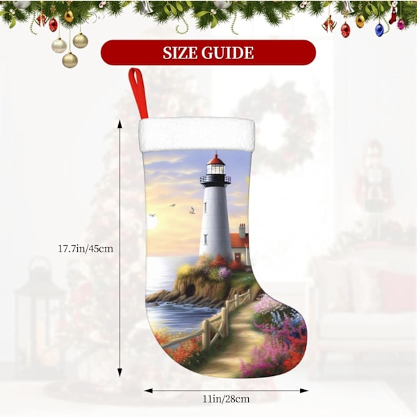 Leuchtturm Diamantmålningstryck Julstrumpa Xmas Ornament Kaminhängande Julstrumpor för Familj Semester Xmas Party Dekorationer 45 cm