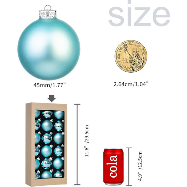 18 st 1,8 tum (45 mm) julgranskulor för juldekorationer, glas