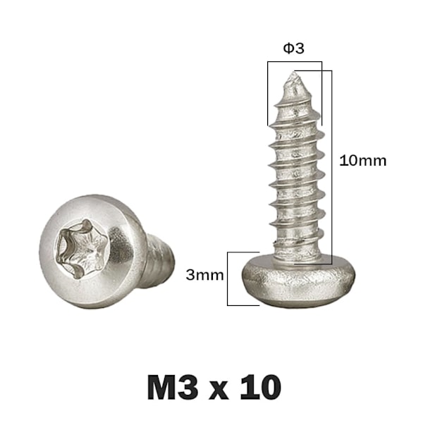 Rostfria träskruvar - 100 st Torx självgängande skruvar (M3 x 10 mm)